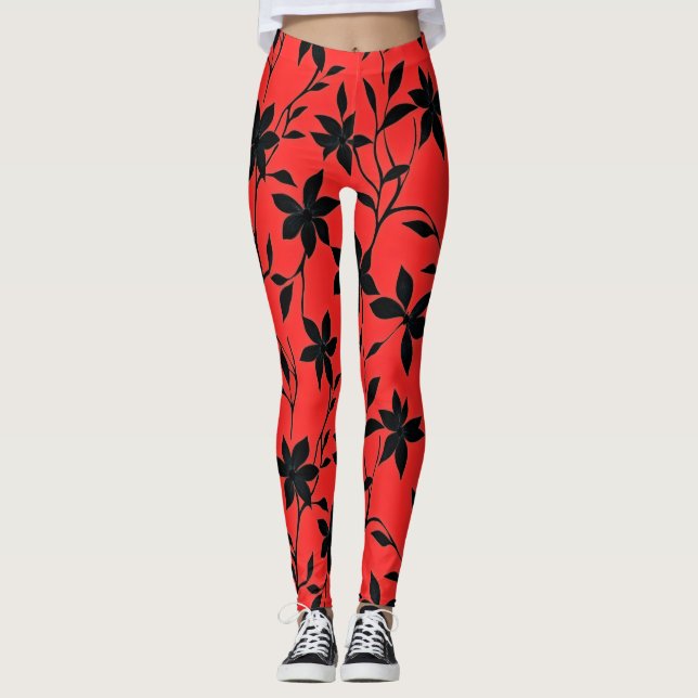 Leggings Flores rojas negras (Anverso)
