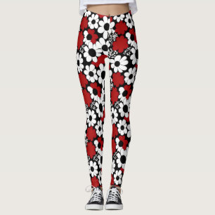 Leggings Flores rojas, negras y blancas caprichosas