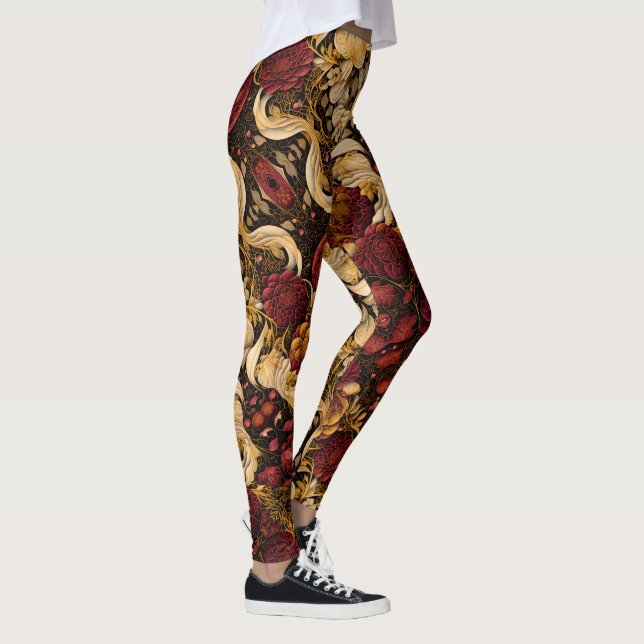 Leggings Flores rojas y blancas de borde dorado (Derecha)