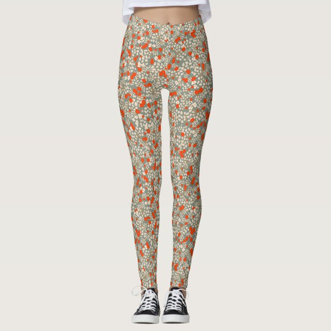 Leggings Flores rojas y verdes de Yoga cómodas (Anverso)