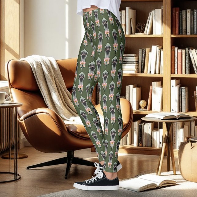 Leggings Flores Rosa Avestruz Verde Oliva Art Déco (Subido por el creador)