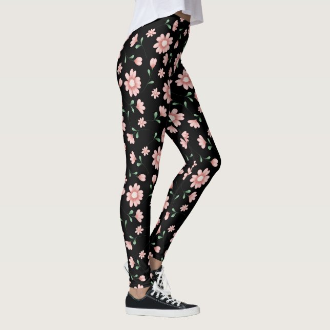 Leggings Flores Rosa De bonito En Negro (Derecha)
