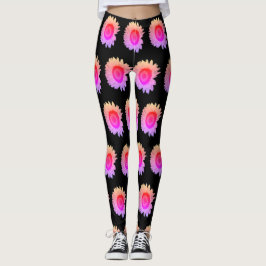 Leggings Flores rosa floral coloridas Naranja negro