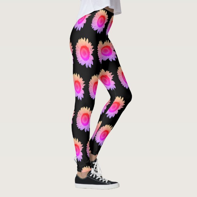 Leggings Flores rosa floral coloridas Naranja negro (Derecha)