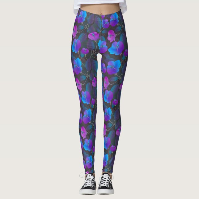 Leggings Flores rosa morado azul elegantes (Anverso)