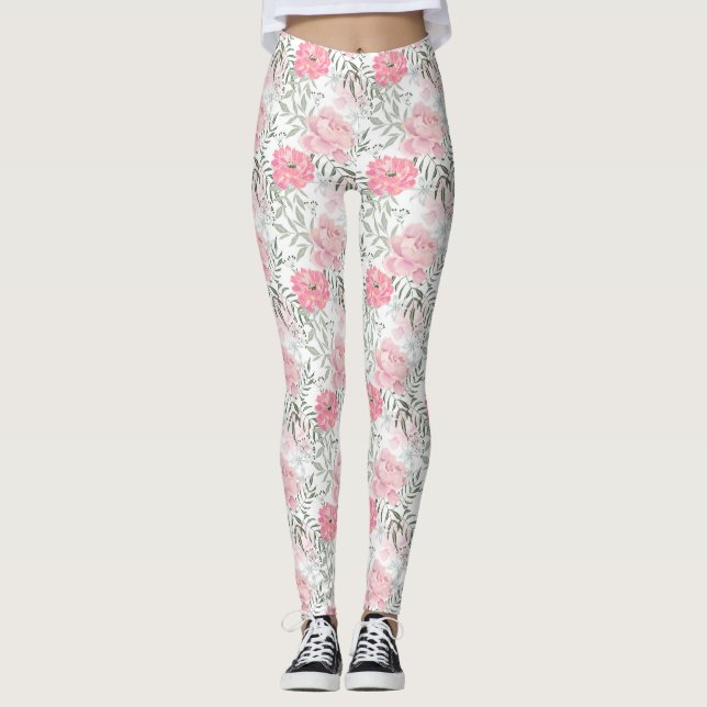 Leggings Flores rosa rosadas de peonis (Anverso)