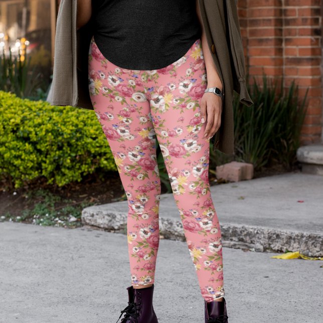 Leggings Flores rosadas aguaflores acuarela para ella (Subido por el creador)