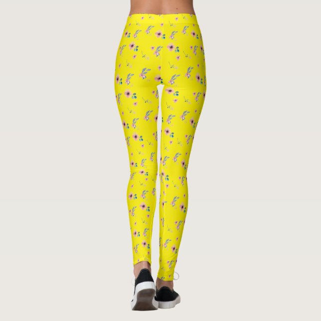 Leggings Flores rosadas Amarillo  (Reverso)