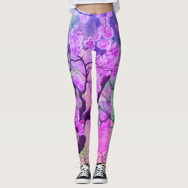 Leggings Flores rosadas de cerezo japonés en ajustado perso (Anverso)