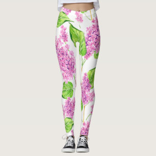 Leggings Flores rosadas de la lila de la acuarela