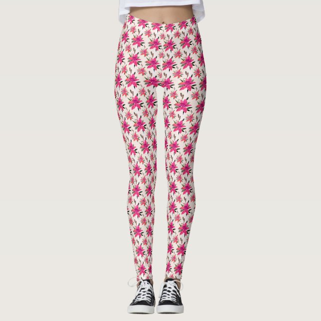 Leggings Flores rosadas diseño de patrón floral (Anverso)
