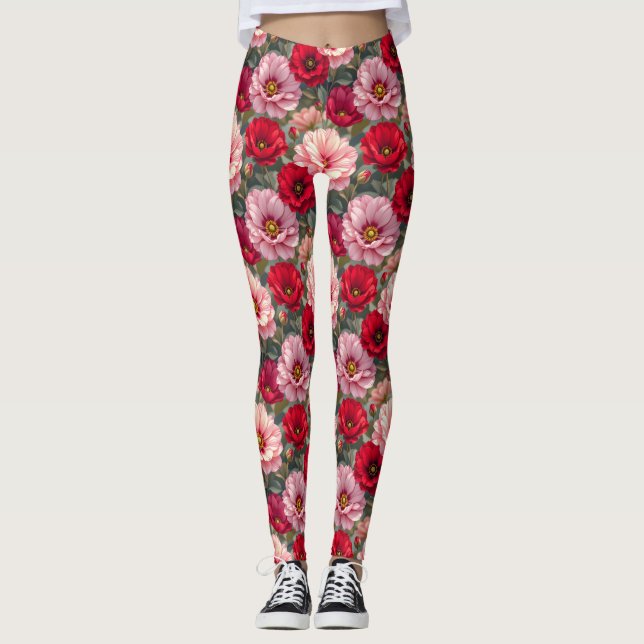 Leggings Flores rosadas, rojas y malvas (Anverso)