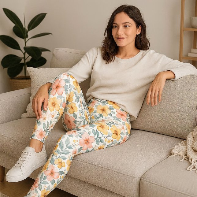 Leggings Flores rosadas sobre fondo floral blanco (Subido por el creador)