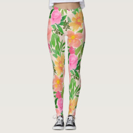 Leggings Flores rosadas trendy acuarela