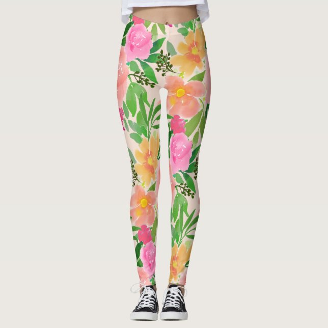 Leggings Flores rosadas trendy acuarela (Anverso)