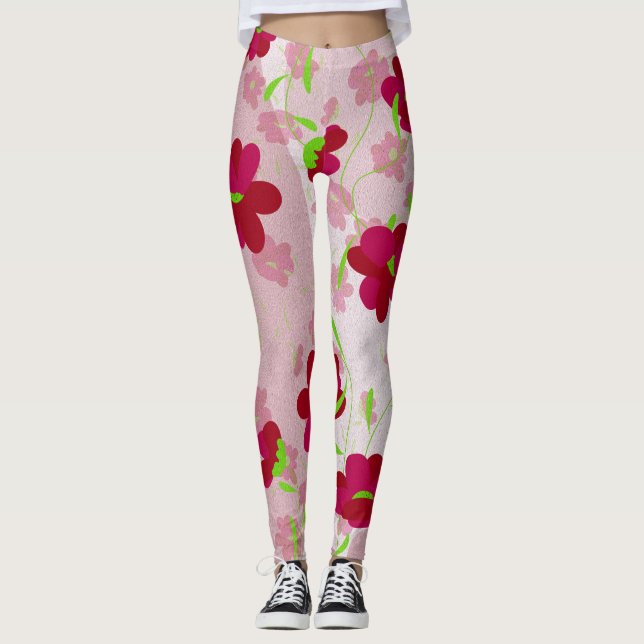 Leggings Flores rosadas y rojas - Floral (Anverso)