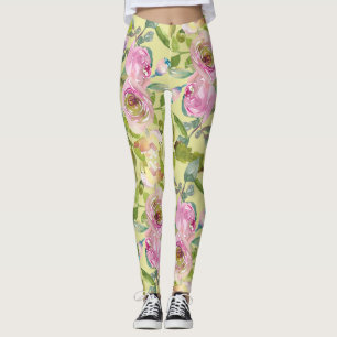 Leggings Flores rosas en las piernas amarillas