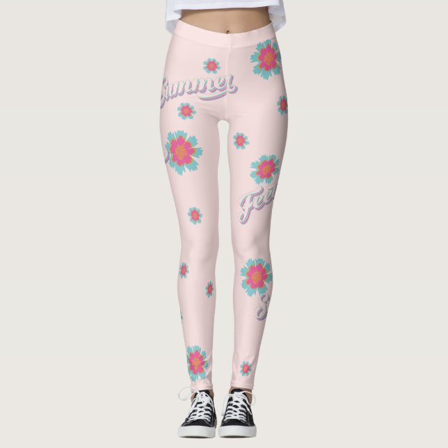 Leggings Flores rosas y onduladas en verano (Anverso)