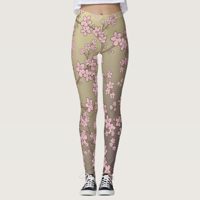 Leggings flores sakura marrón rosa floral (Anverso)