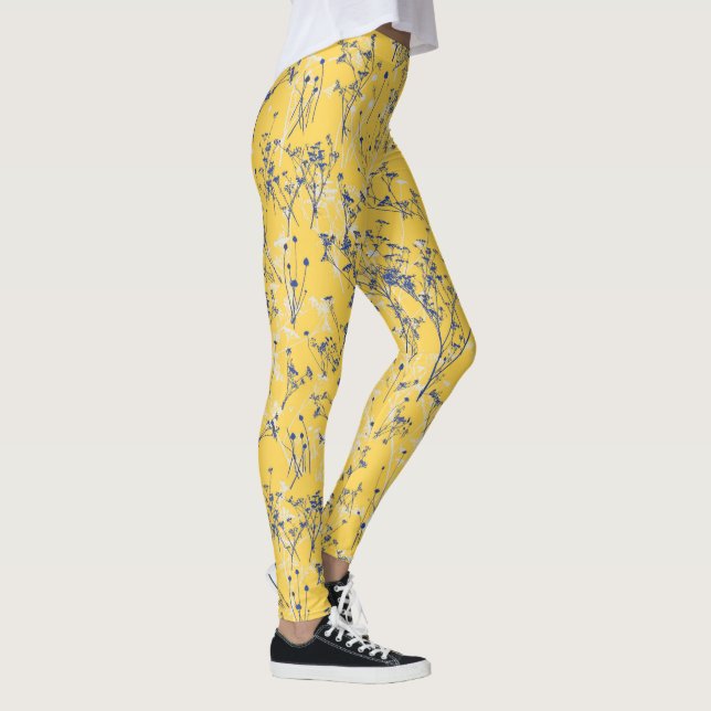Leggings Flores salvajes de color amarillo mostaza elegante (Derecha)