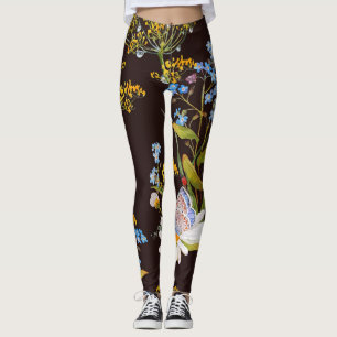 Leggings Flores silvestres: acuarela de fondo negro