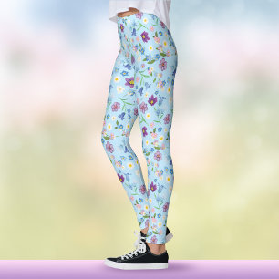 Leggings Flores Silvestres Acuarela Floral Azul y Morado Bo