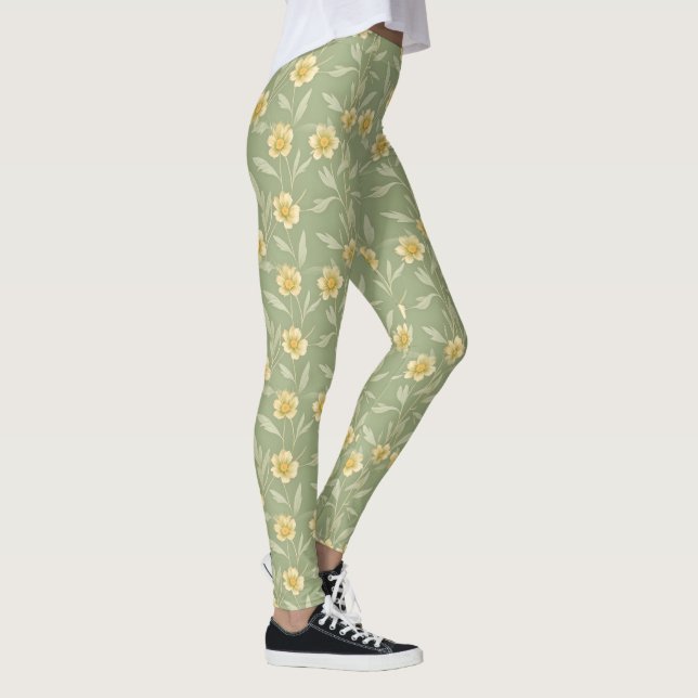 Leggings Flores silvestres amarillas en las piernas verdes (Derecha)