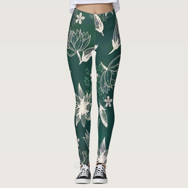 Leggings Flores silvestres blancas y verdes rusticas florec (Anverso)