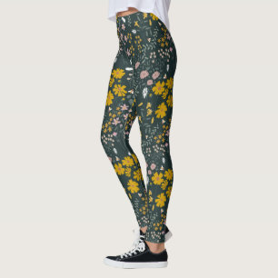 Leggings Flores silvestres bohemias de mostaza