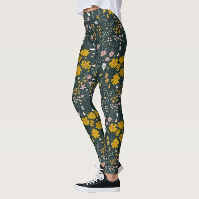 Leggings Flores silvestres bohemias de mostaza (Izquierda)