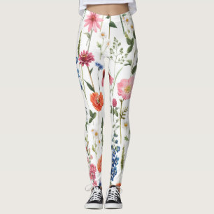 Leggings Flores silvestres de verano, acuarela sin costuras