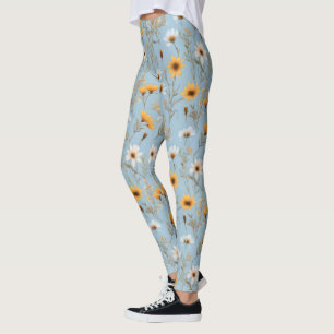 Leggings Flores Silvestres Delicadas Australianas Sobre Azu