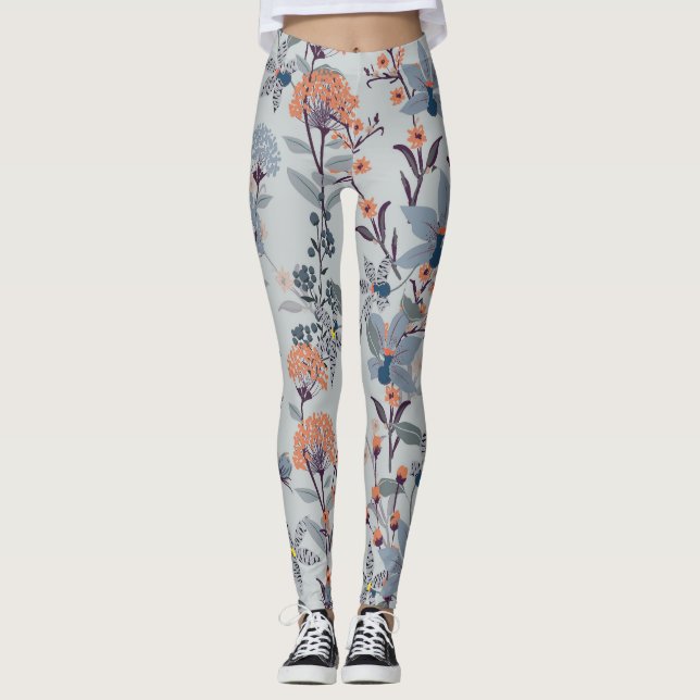 Leggings Flores silvestres en azul, patrón botánico. (Anverso)