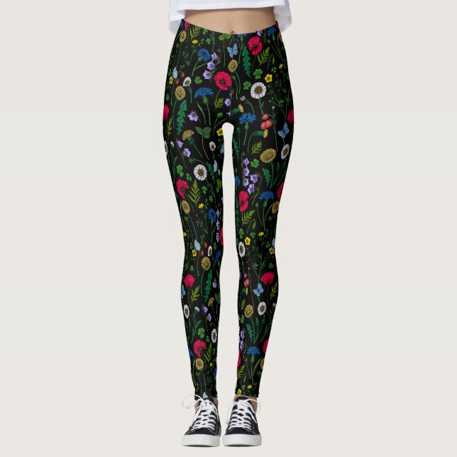 Leggings Flores silvestres en negro (Anverso)