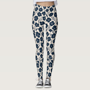 Leggings Flores silvestres monocromas limpias en azul marin