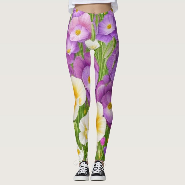 Leggings flores silvestres moradas amarillas (Anverso)