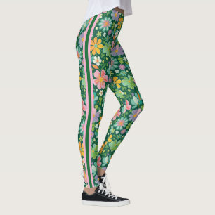 Leggings Flores Silvestres Pastel En Naranja Púrpura Rosa Y