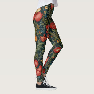Leggings Flores silvestres Patrón rojo estilo William Morri