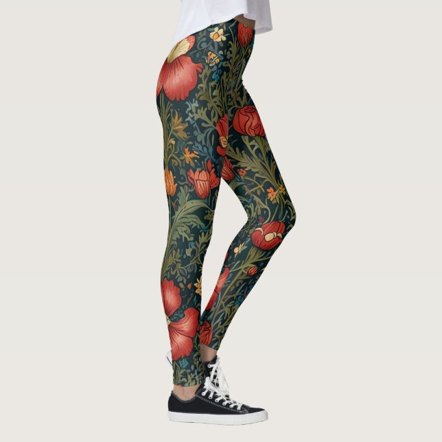 Leggings Flores silvestres Patrón rojo estilo William Morri (Derecha)