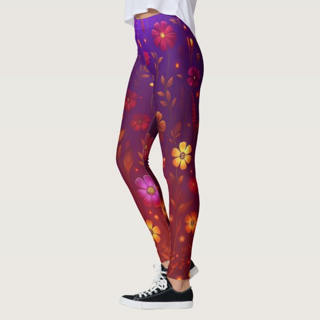 Leggings Flores silvestres radiantes: Naranja brillante y m (Izquierda)