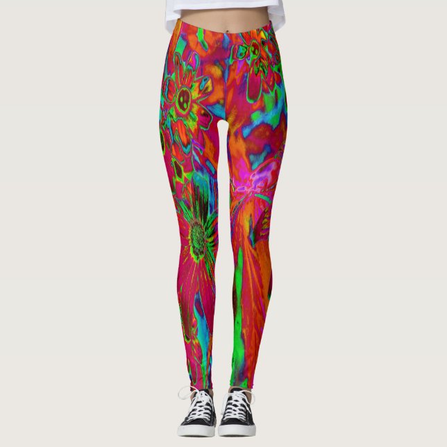Leggings Flores silvestres rojas y verdes psicodélicas Groo (Anverso)