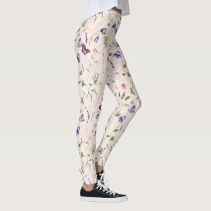 Leggings Flores silvestres y mariposas Patrón de acuarela