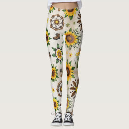 Leggings Flores Silvestres Y Patrón Continuo Natural