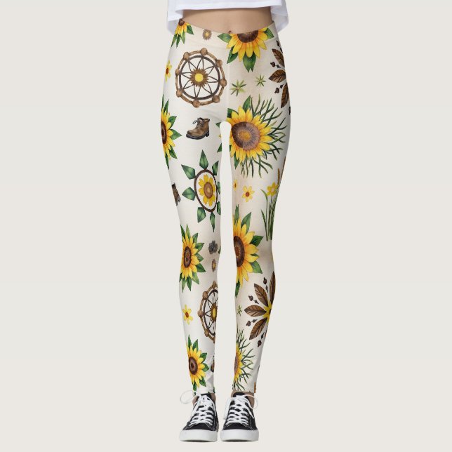 Leggings Flores Silvestres Y Patrón Continuo Natural (Anverso)