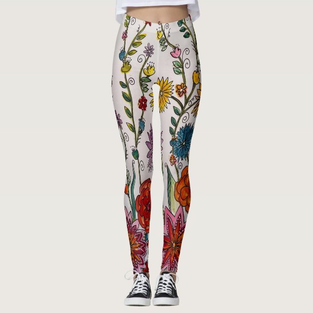 Leggings Flores sobre piernas blancas (Anverso)