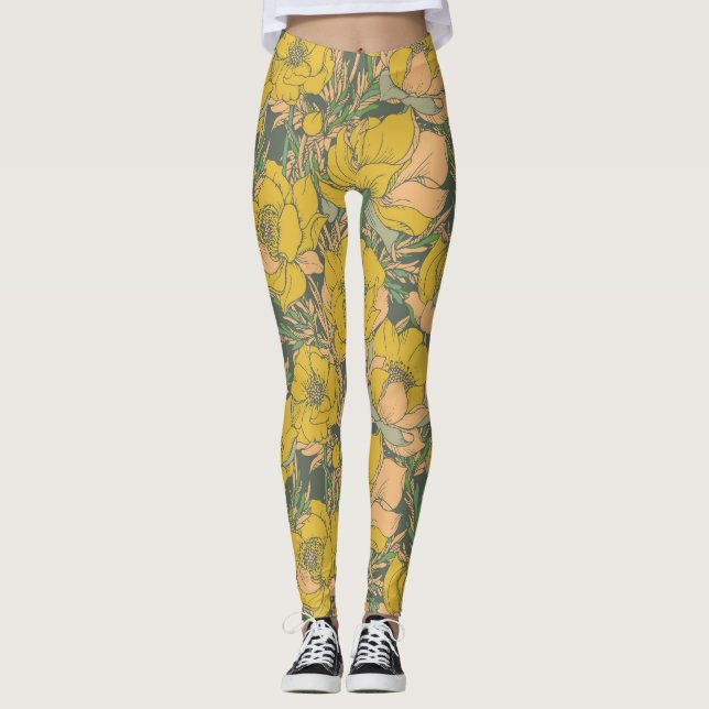 Leggings Flores trolíceas de primavera gráfica (Anverso)
