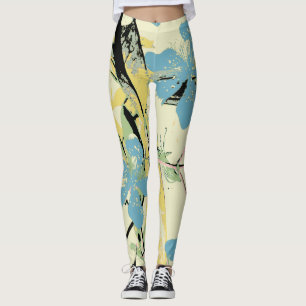 Leggings Flores tropicales azules y amarillas
