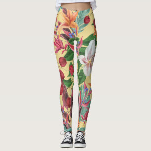 Leggings Flores tropicales cereza: marea sin mar acuarela