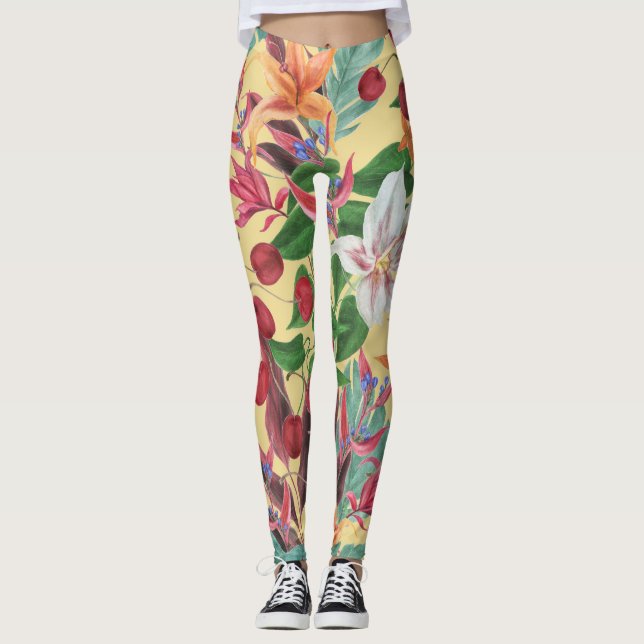 Leggings Flores tropicales cereza: marea sin mar acuarela (Anverso)