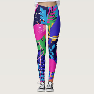Leggings Flores tropicales coloridas y collage de aves 2